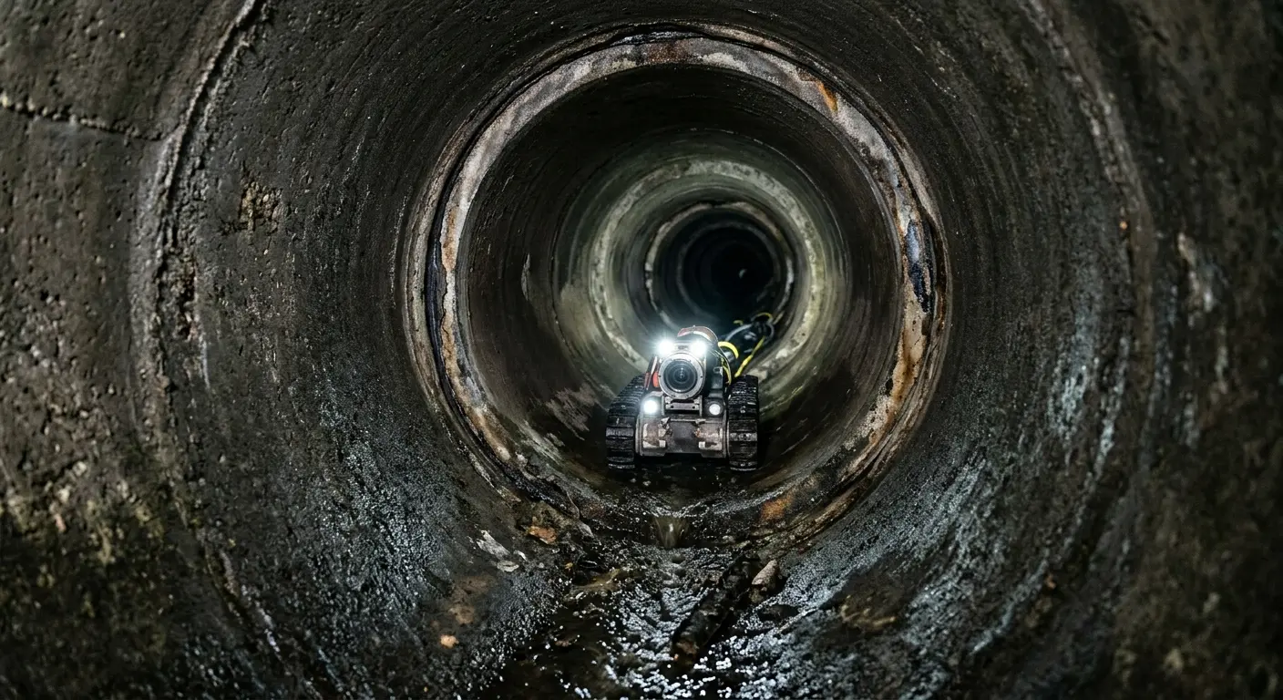 Robotic sewer camera inspecting pipe interior for Sewer Line Repair in Hugo